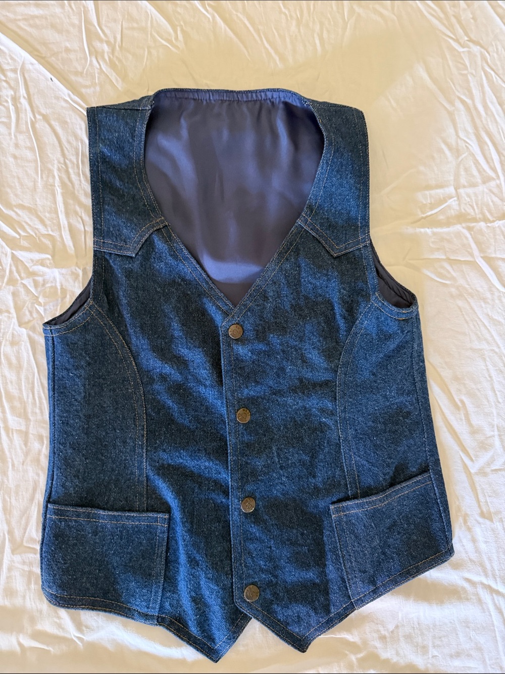 Unisex Dark Blue Denim Vest - Classic Casual Waistcoat. Western, Boho, Festival